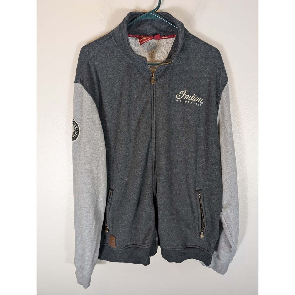 Indian Motorcycles Men's 2XL Full Zip Sweatshirt Gray Colorblock Fleece Jacket